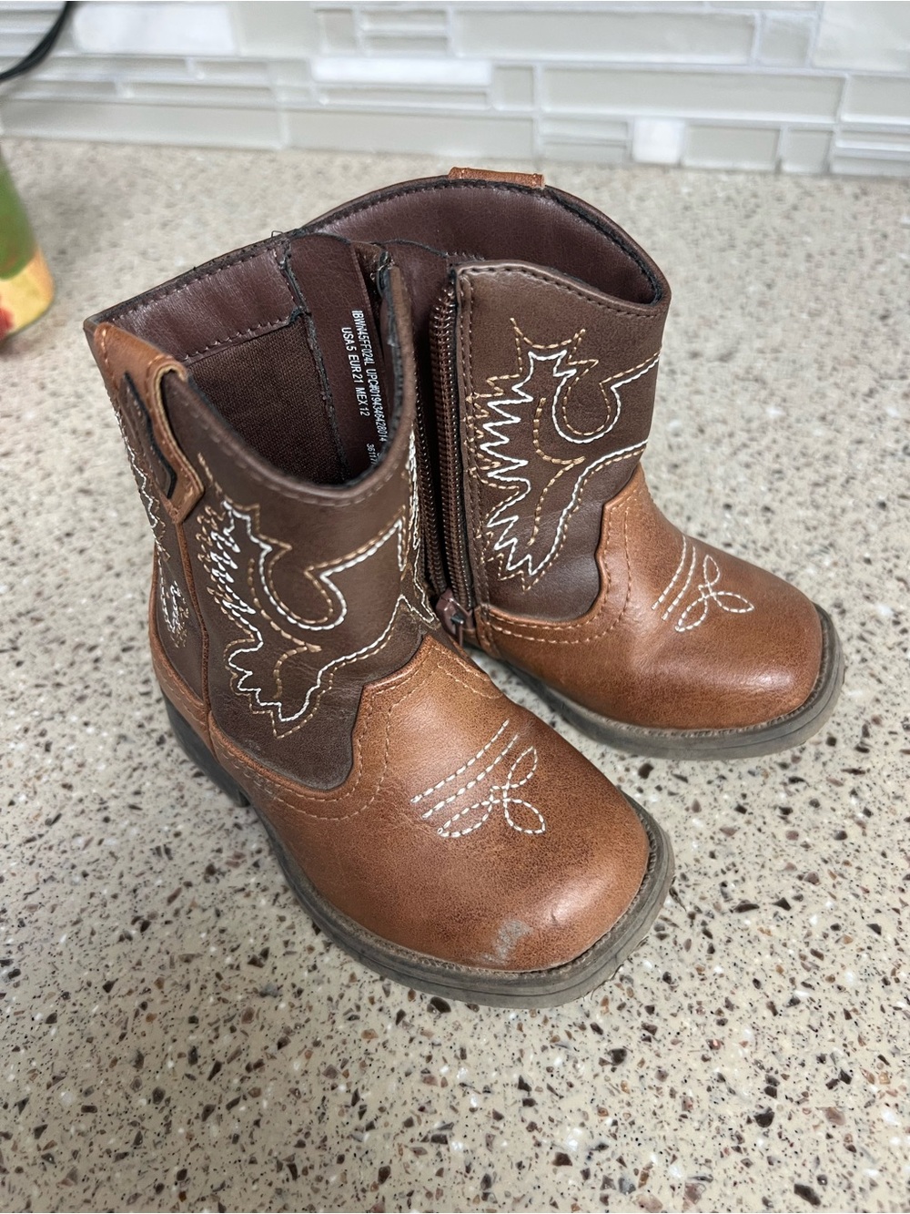 Kids Brown Cowboy Boot with Decorative Stitching